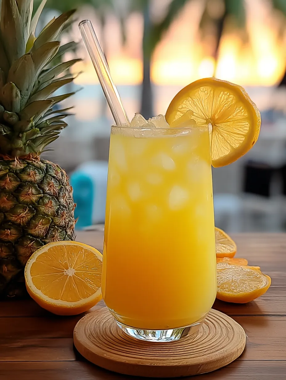 Ein Glas Orangensaft mit Strohhalm drin.