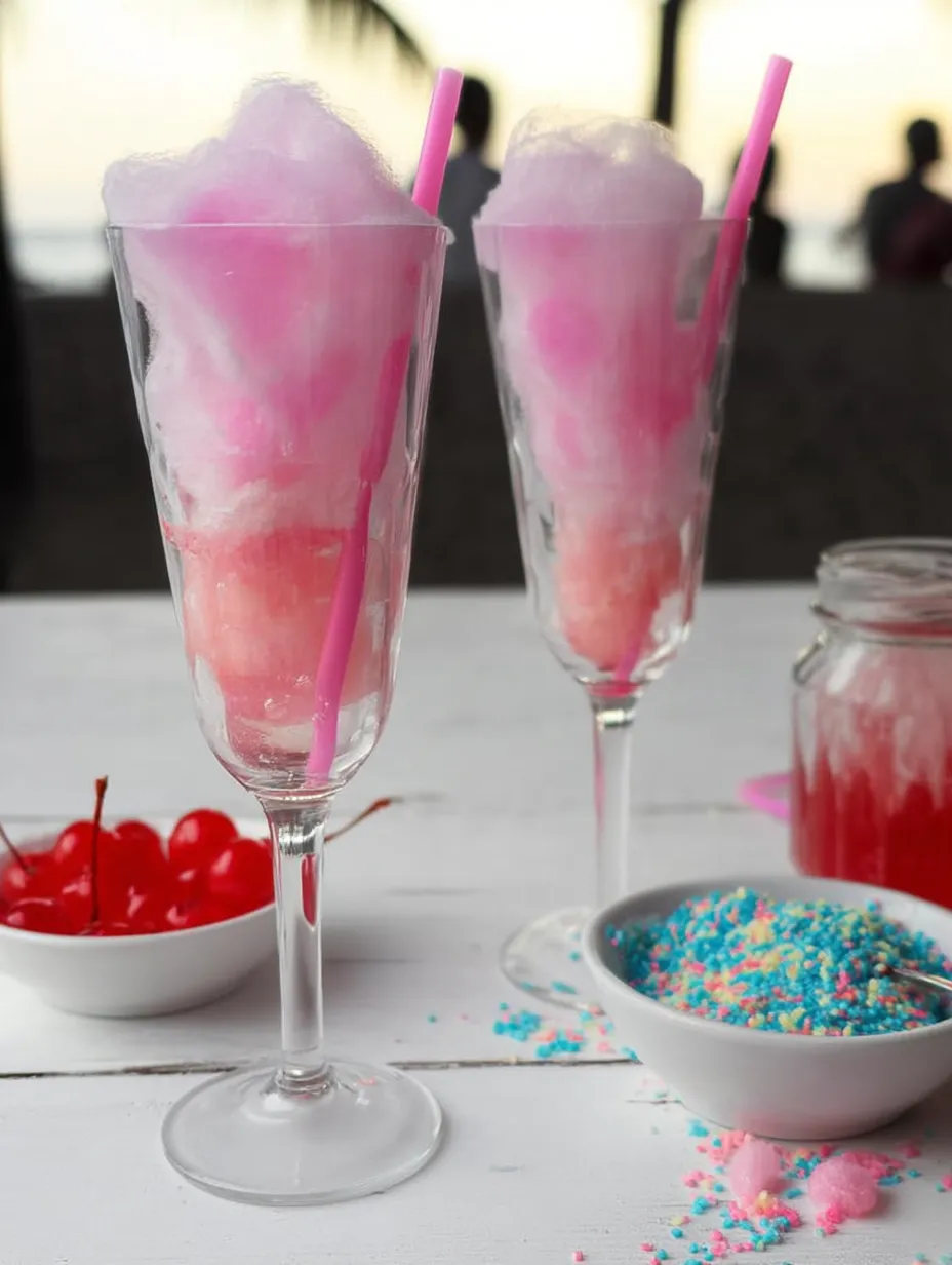 Zwei Gläser mit rosa Zuckerwatte.