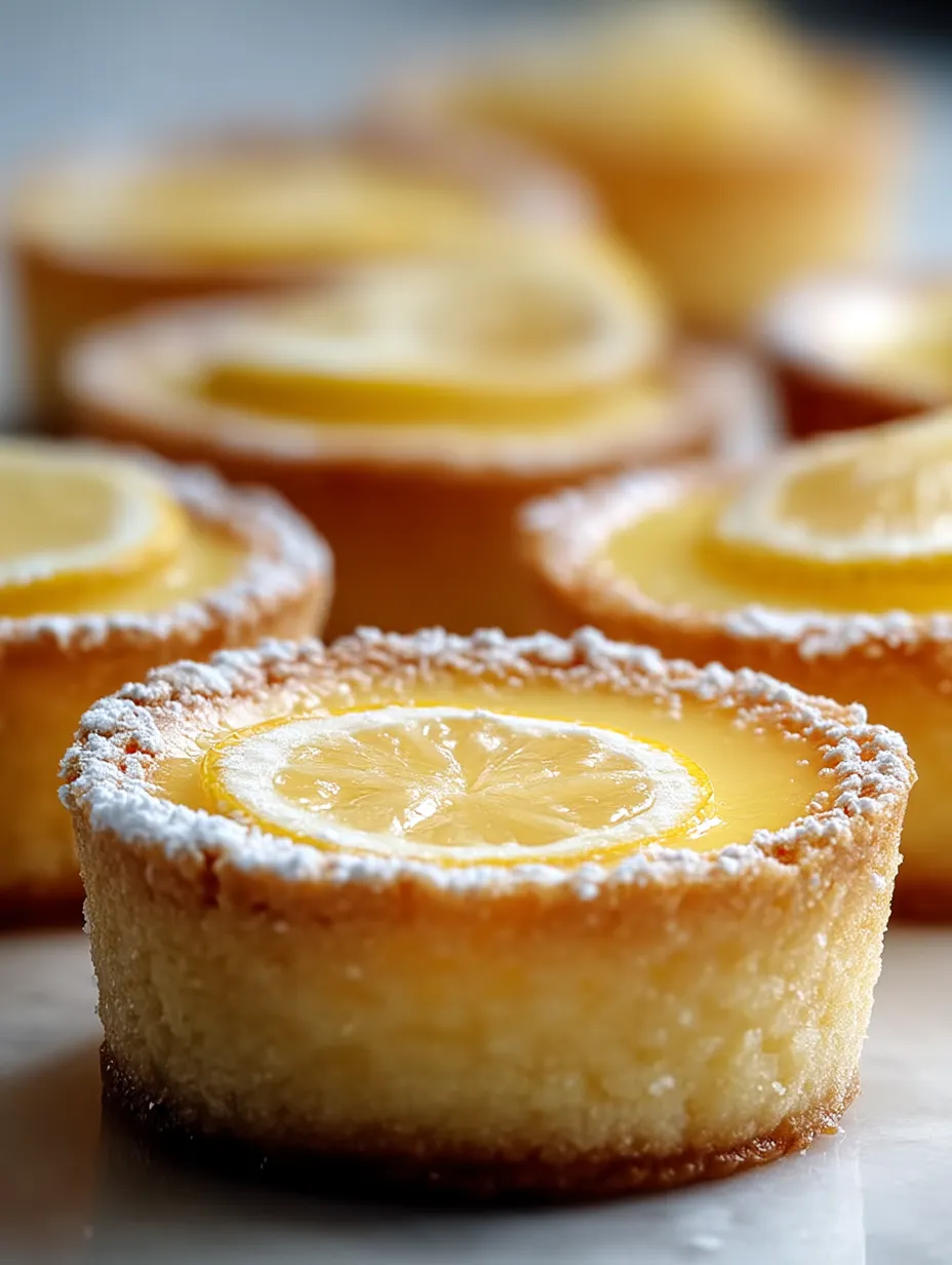 Ein Stück Zitronenkuchen mit Puderzucker oben drauf.