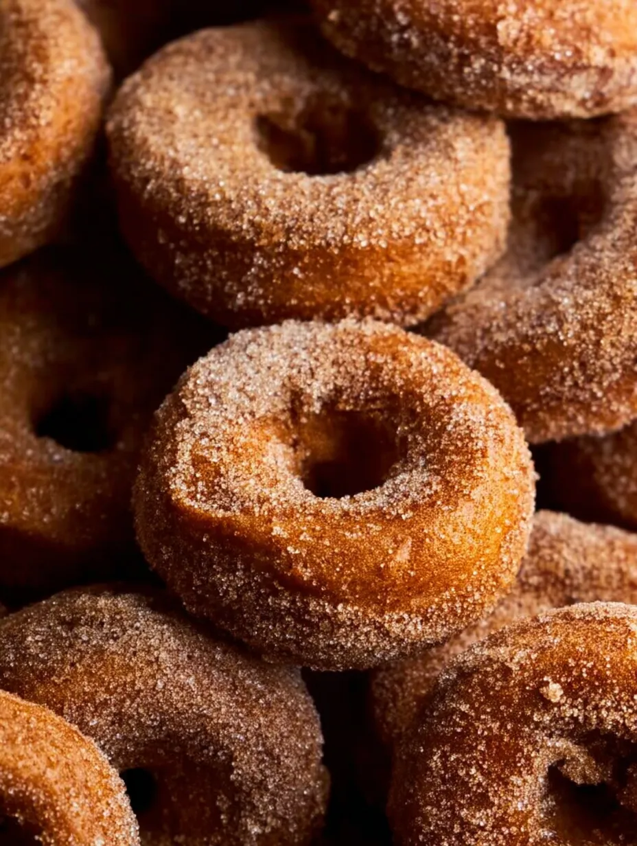 Ein ganzer Stapel Donuts in Zucker gewälzt.