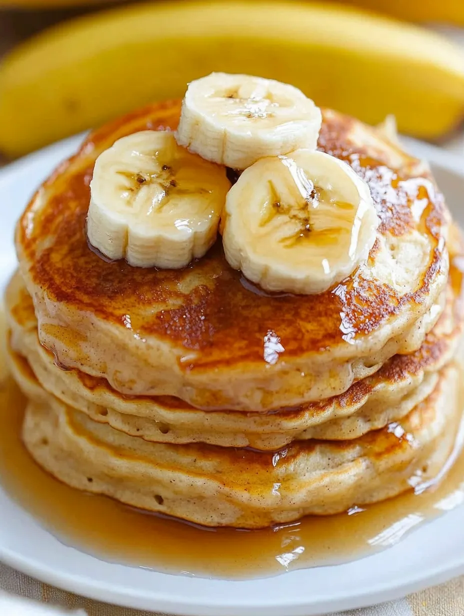 Weiche Pancakes mit Bananenstücken belegt.