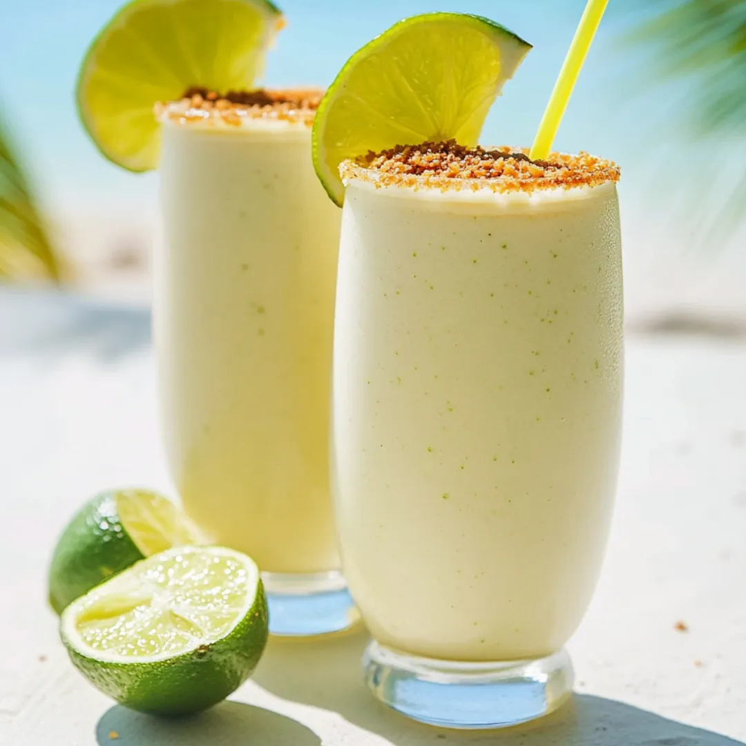 Gläser mit Limetten-Smoothie neben frischen Limetten.