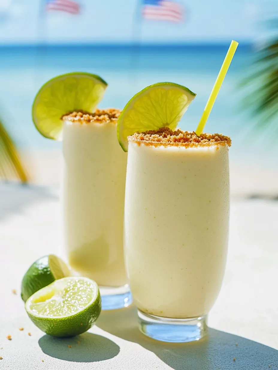 Zwei Milchdrinks mit frischen Limetten am Tisch.