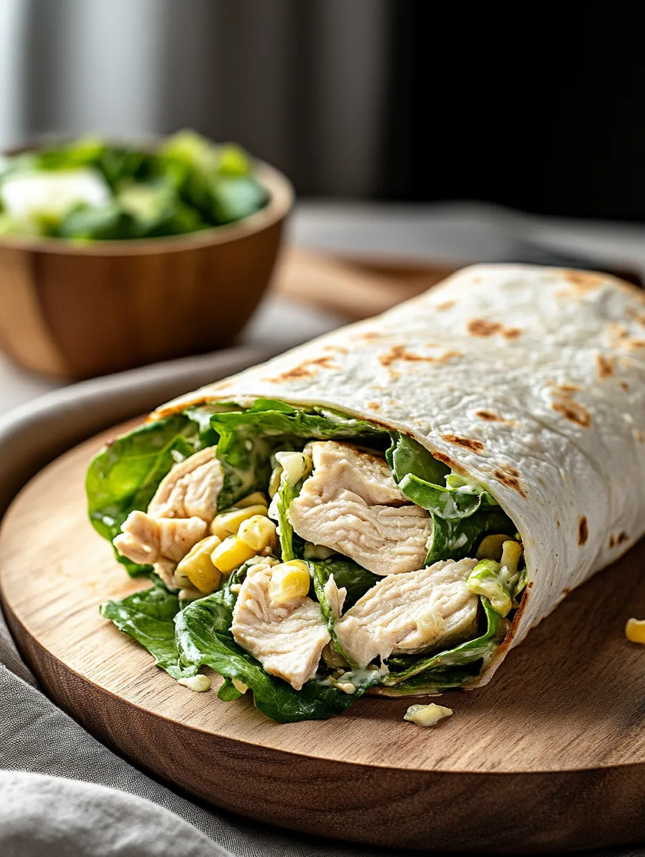 Ein Hähnchenwrap mit Salat und Mais.