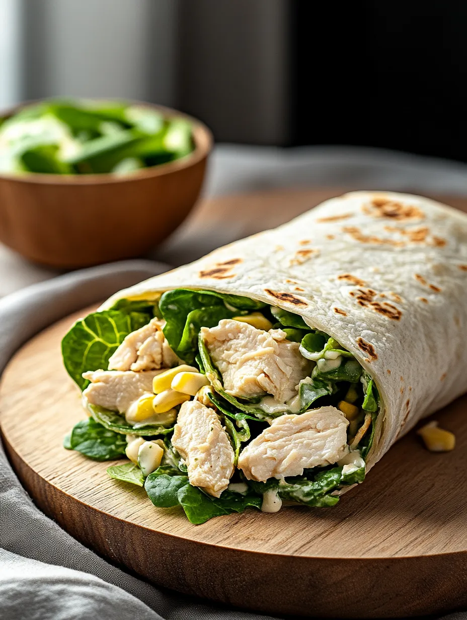 Ein Hähnchenwrap mit Salat und Mais.