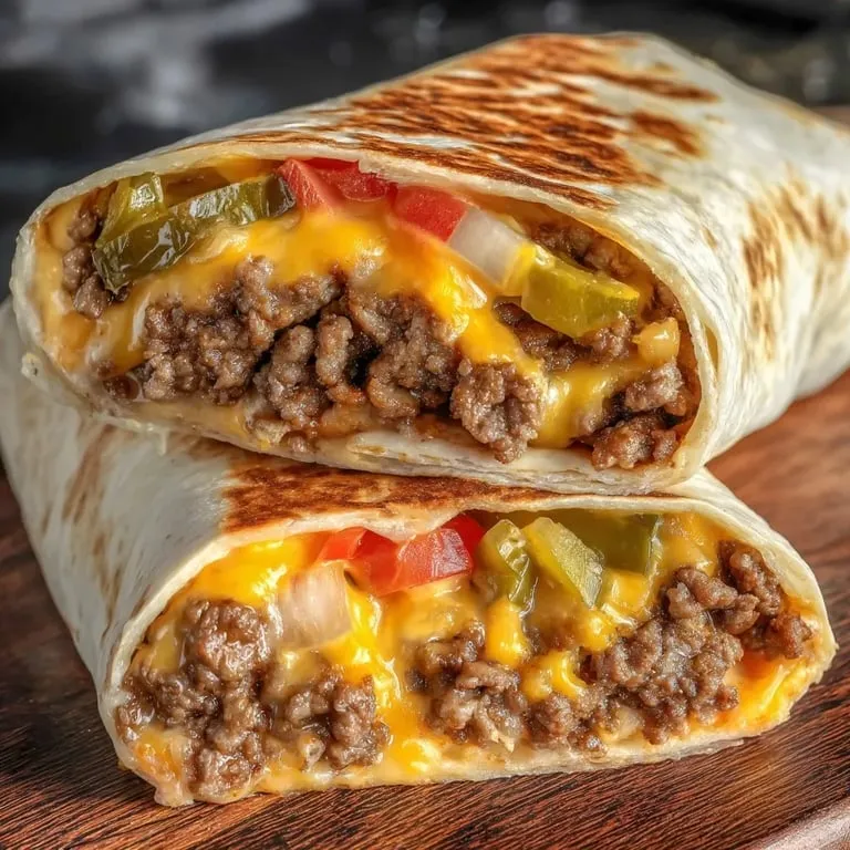 Ein Burrito voll mit schmelzendem Käse und Rinderhack.