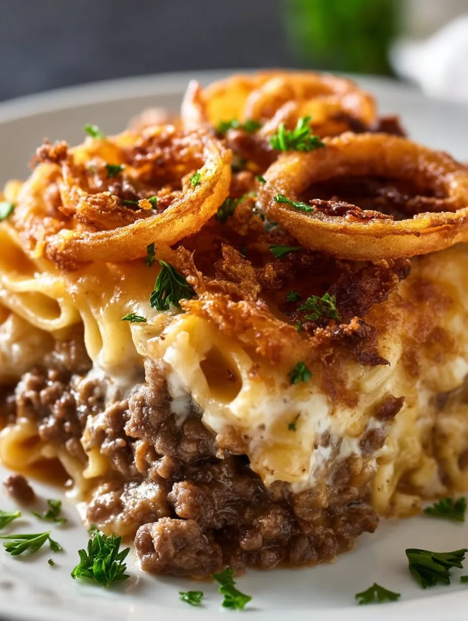 Ein Teller mit Fleisch und Zwiebeln.