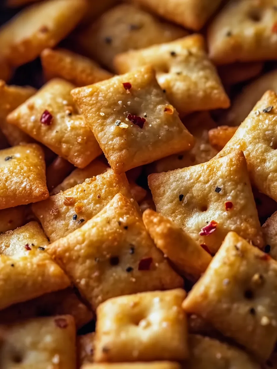 Ein Stapel Käse- und Peperoni-Cracker.