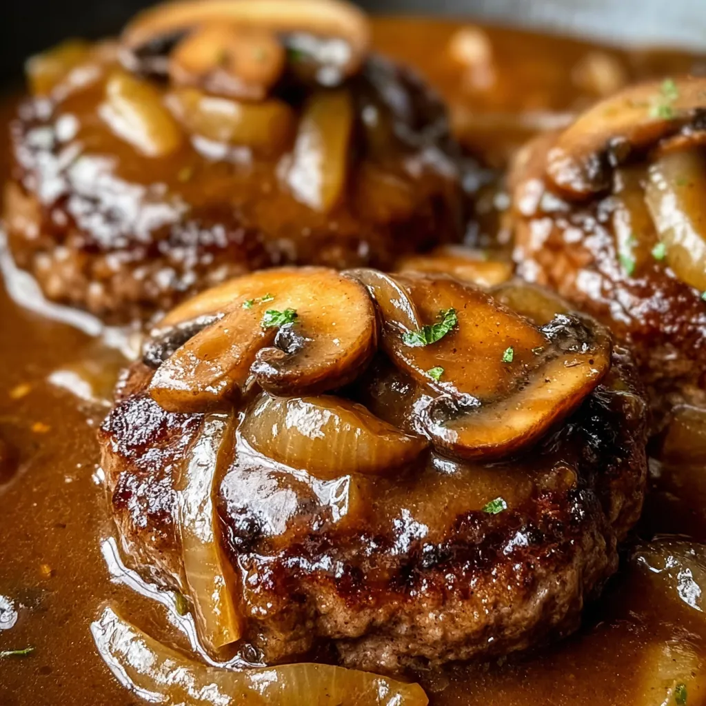 Saftiges Fleisch steckt in brauner Sauce mit Pilzen.