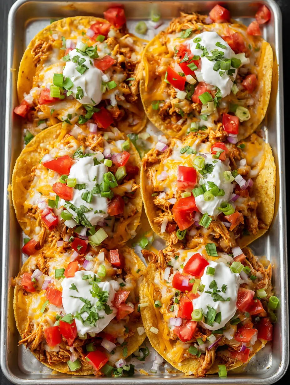 Eine Platte zeigt Hähnchen-Tacos mit Salat, Tomaten und Käse.