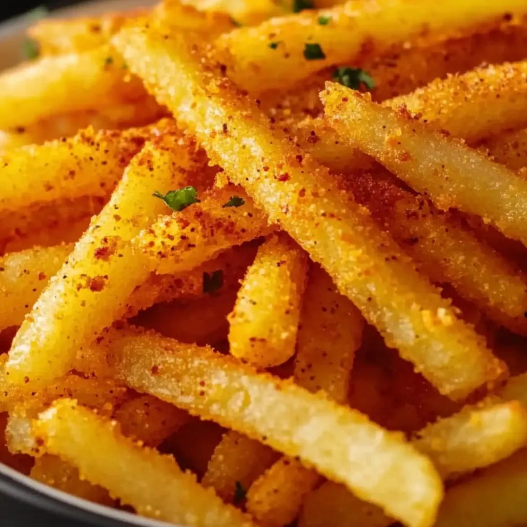 Eine Schüssel Pommes, oben drauf etwas Petersilie.