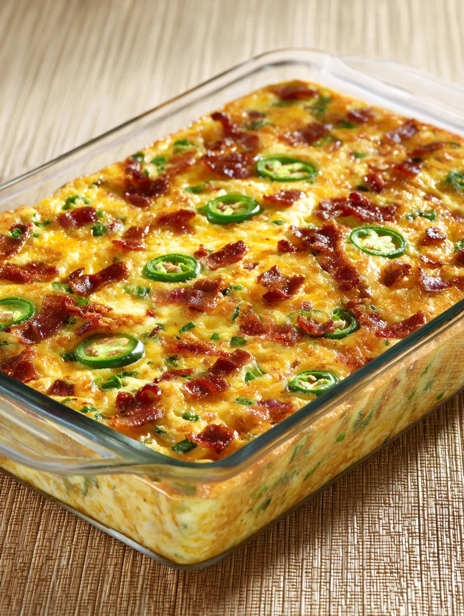 Ein Auflauf mit Rinderbacon und Paprika.