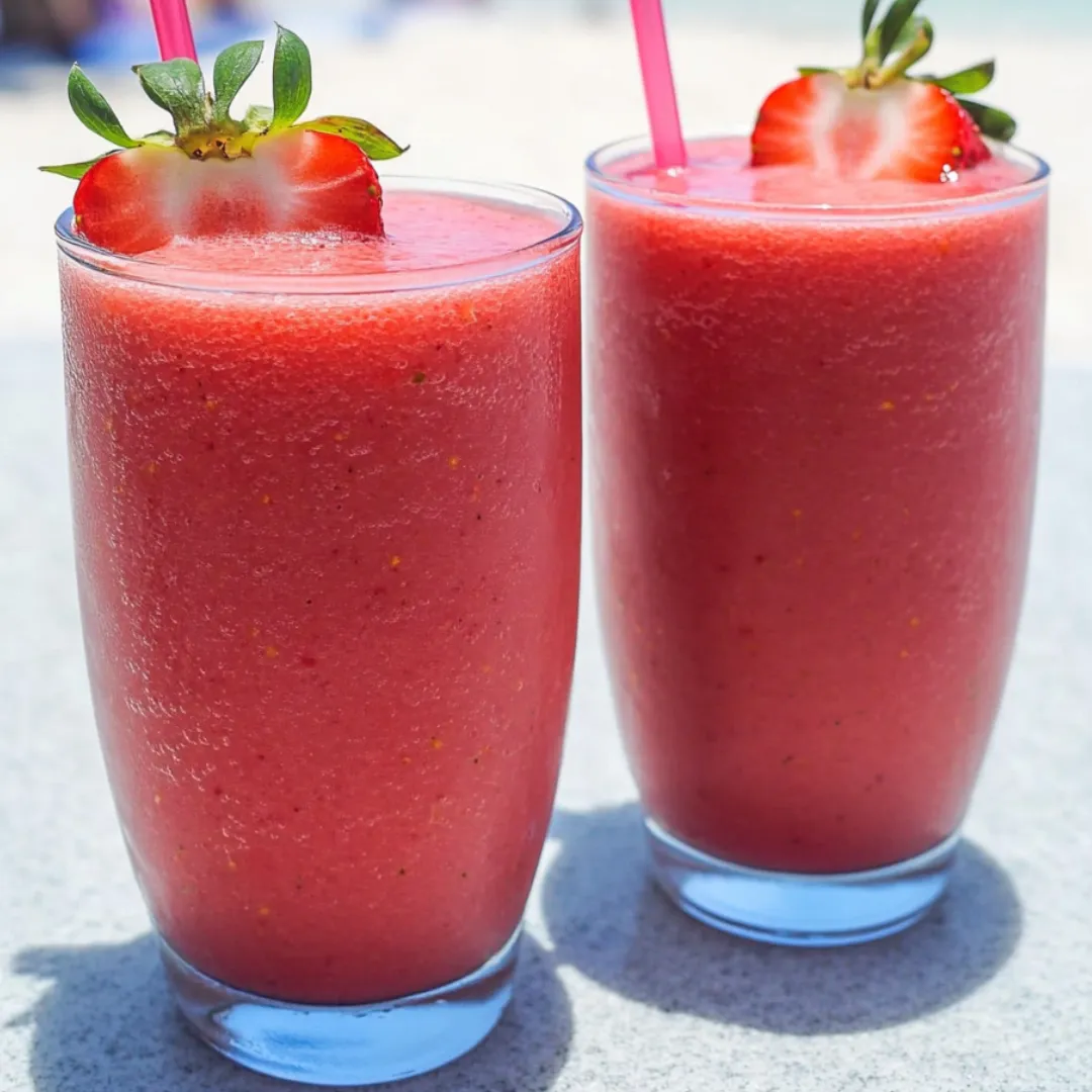 Zwei Gläser mit erfrischendem, eisigem Erdbeer-Drink