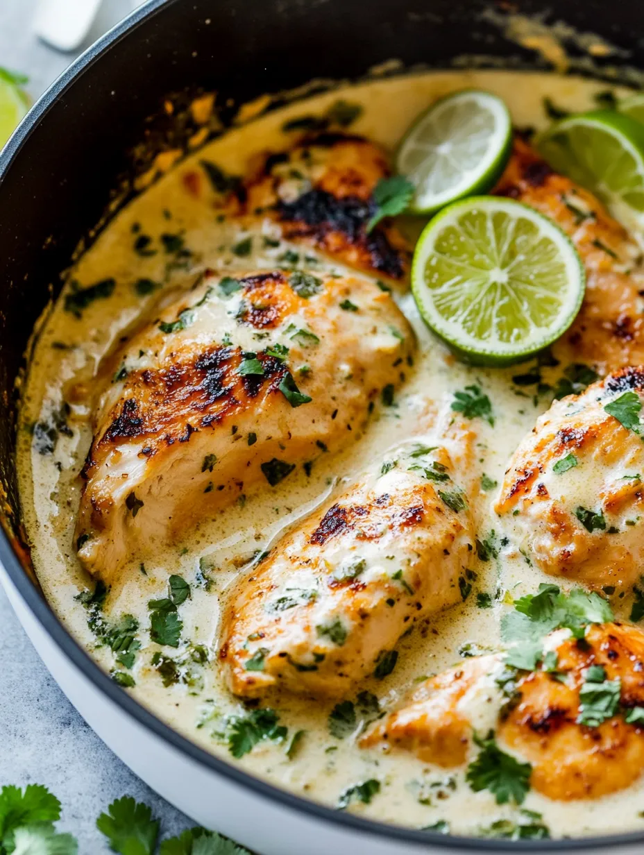 Eine Schale Hähnchen, obenauf Limettenspalten.