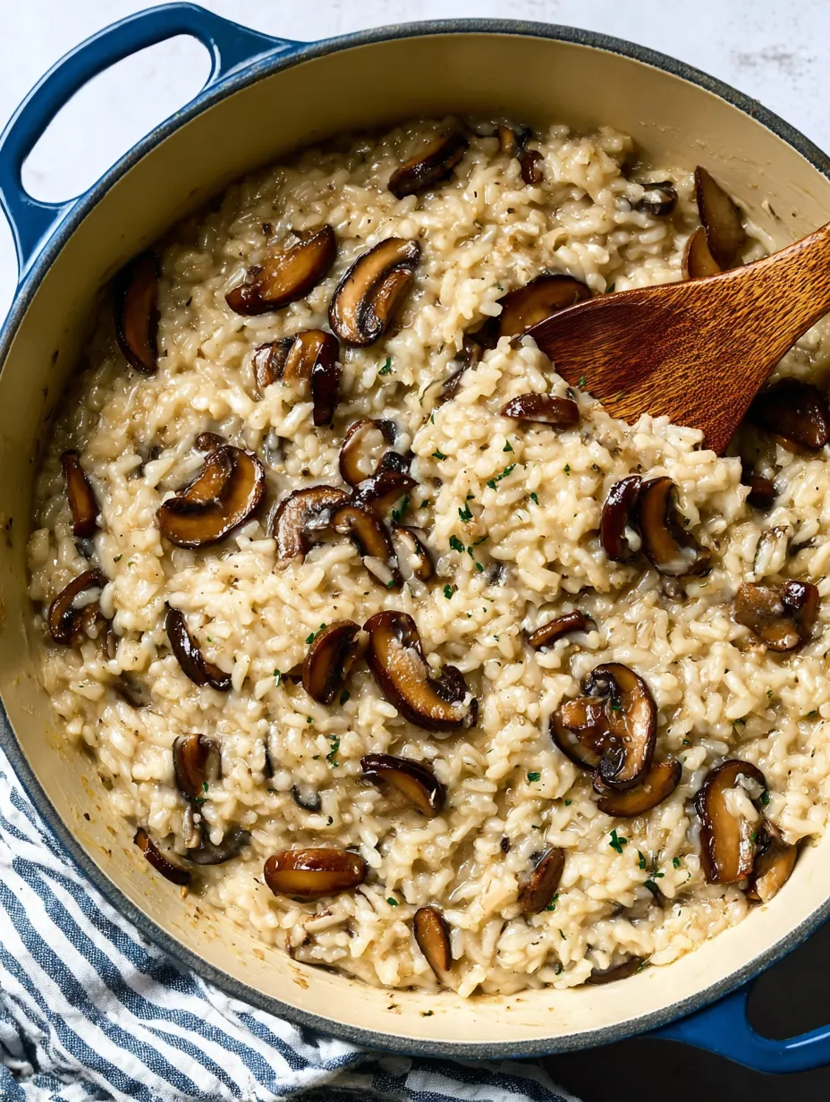 Eine Schüssel Reis mit Pilzen und Kräutern.