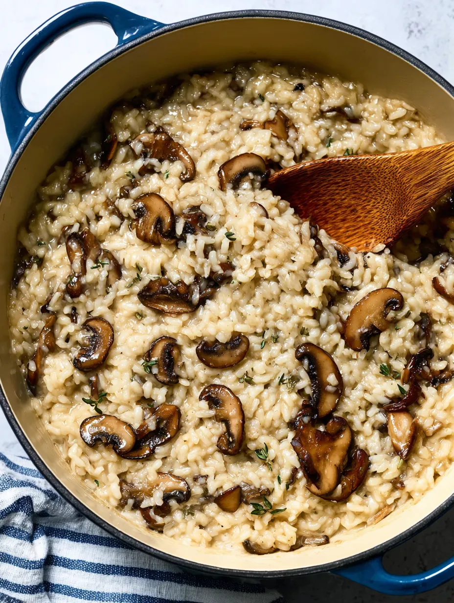 Eine Schüssel Reis mit Pilzen und Kräutern.