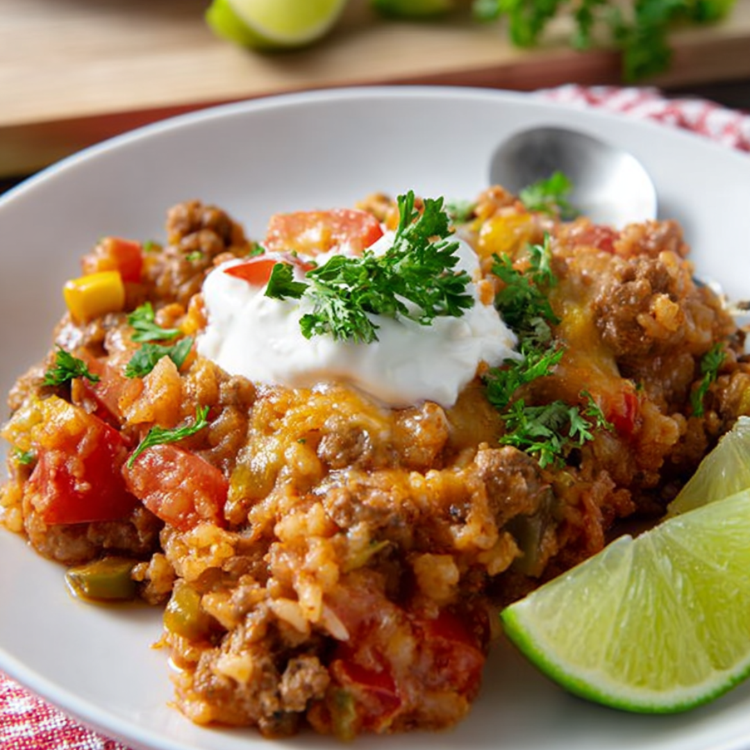 Eine Schale Chili mit Löffel darin.