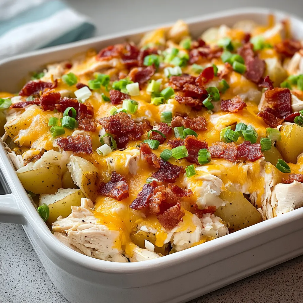 Weiße Schale mit viel Käse und Bacon.