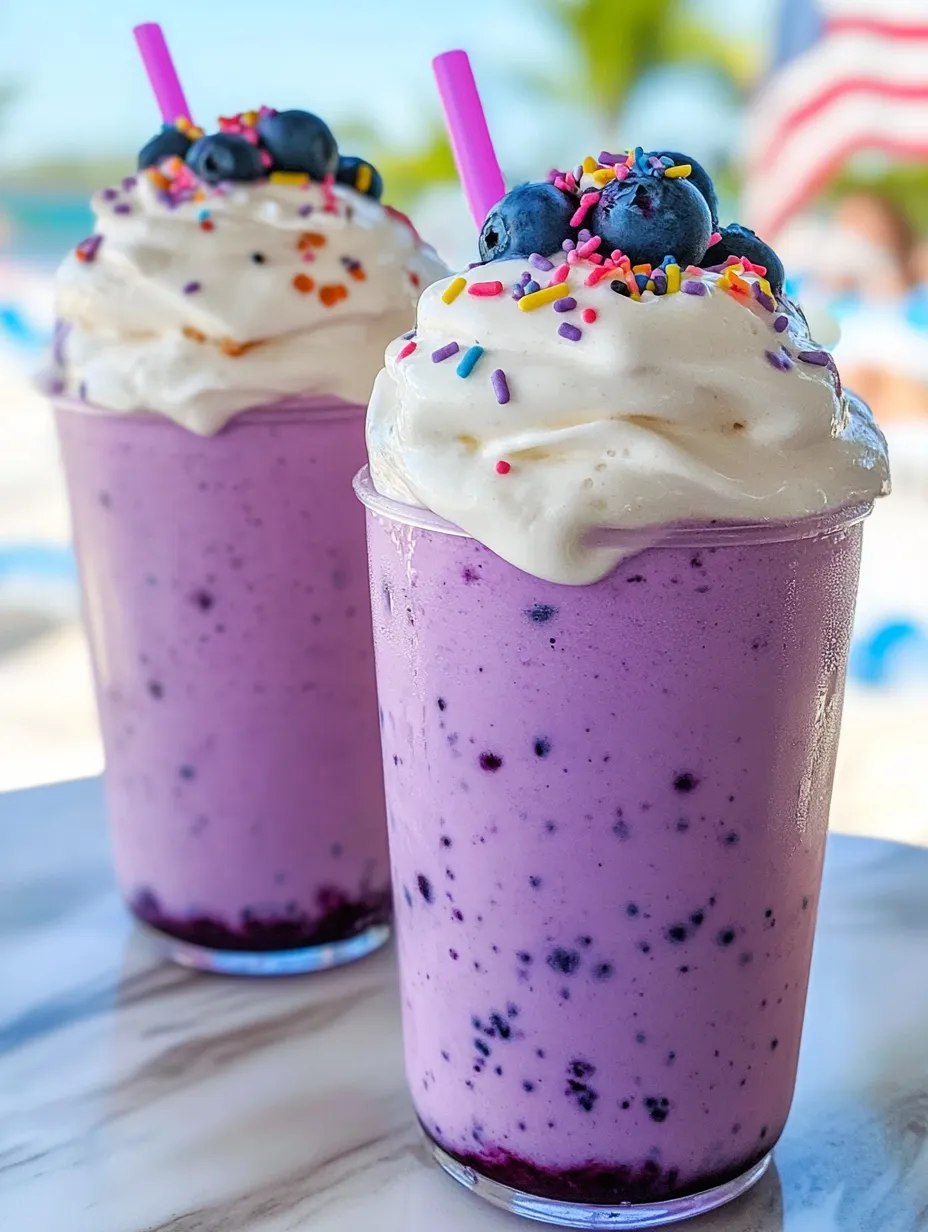 Zwei fertige Blaubeer-Shakes – trinkbereit.