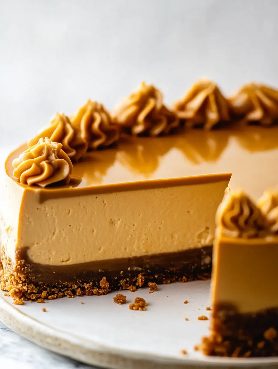 Ein Stück cremiger Karamellkuchen mit Sahnehäubchen.