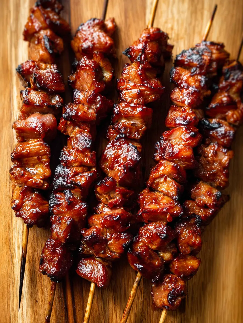 Ein Holzbrett, darauf gegrilltes Fleisch.