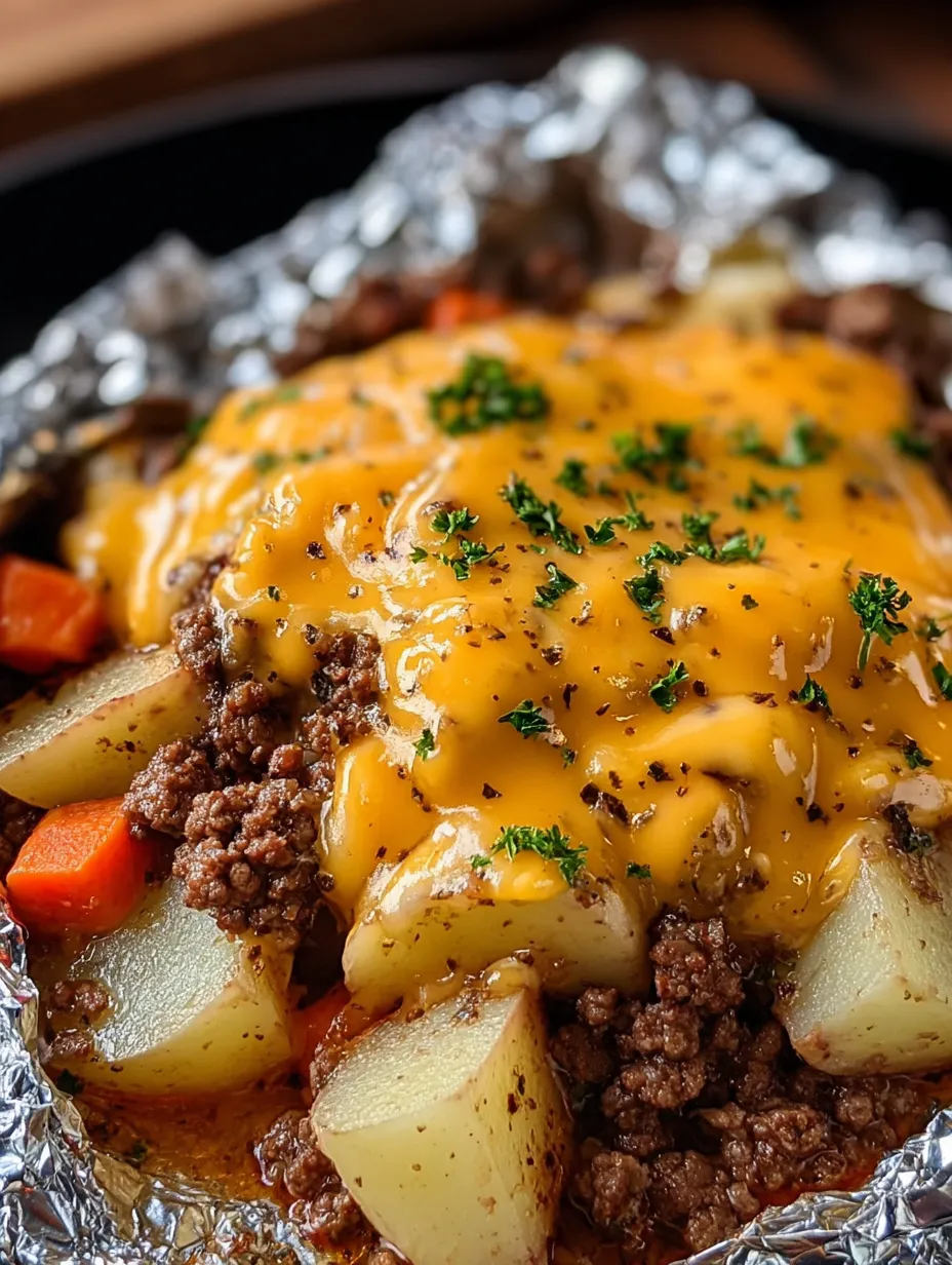 Nahaufnahme von einem leckeren Gericht mit Käse und Kartoffeln.