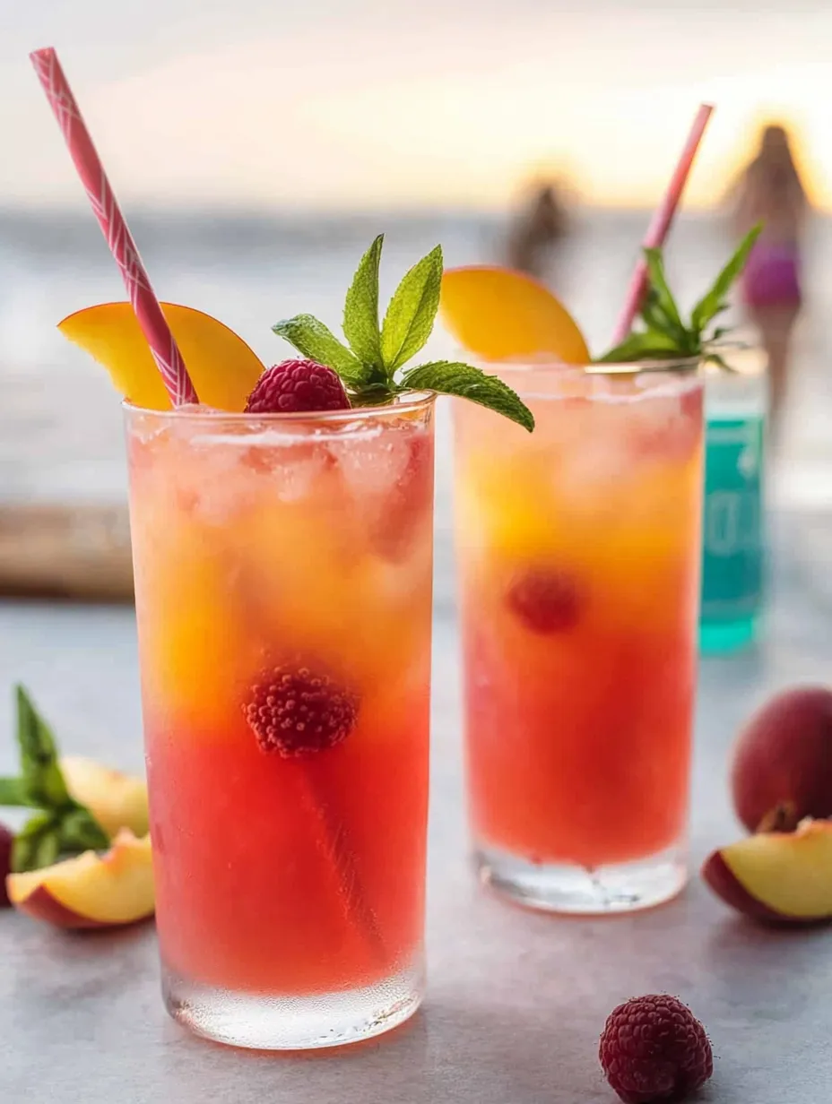 Zwei Gläser mit pinkem Drink und Strohhalmen.