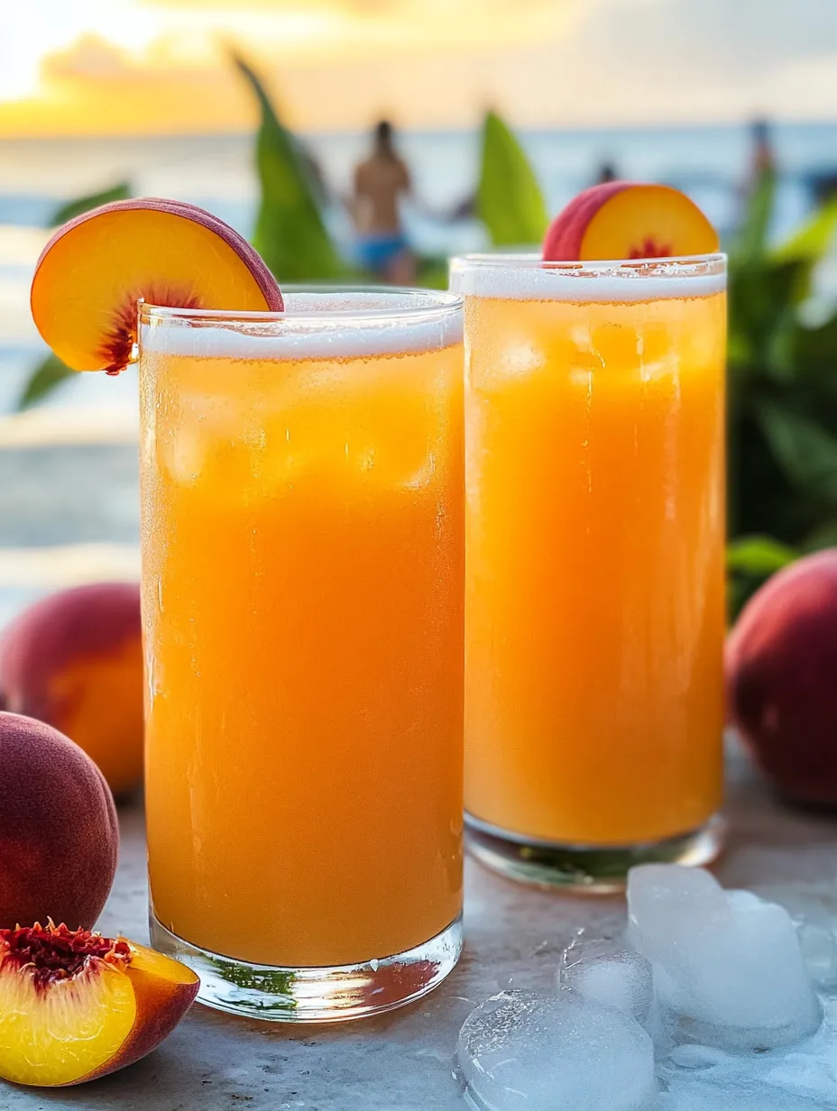 Zwei Gläser mit Pfirsichsaft.
