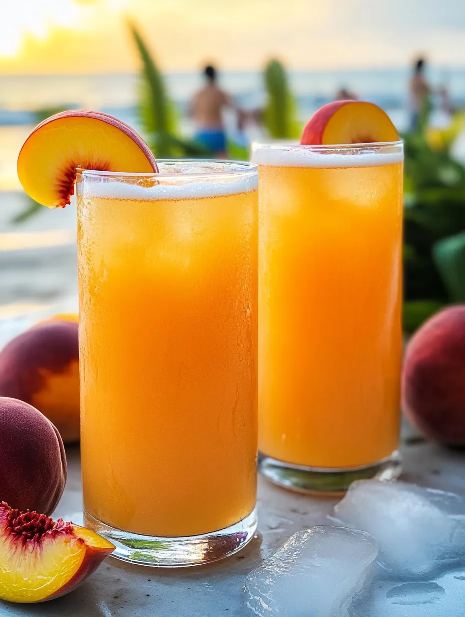 Zwei Gläser mit Pfirsichsaft auf dem Tisch.