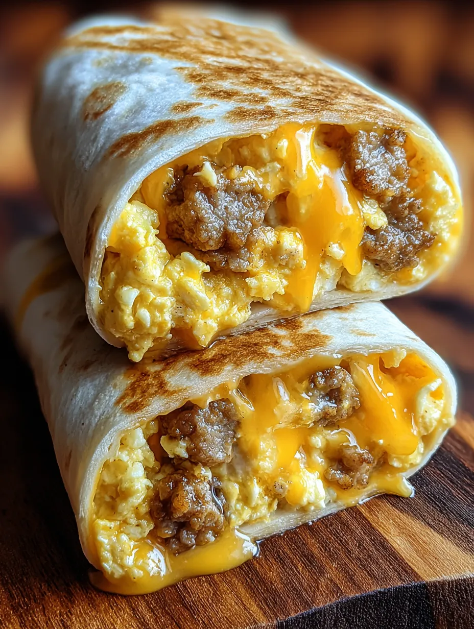 Ein Frühstücks-Burrito mit Ei und Wurst.
