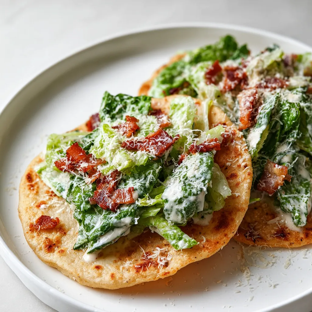 Ein Teller voller Leckereien mit Salat und Bacon.