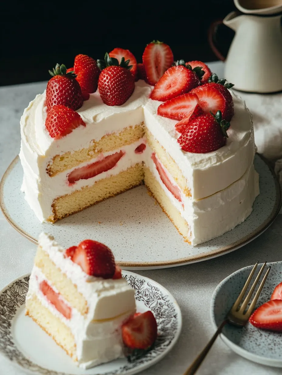 Ein Stück Erdbeerkuchen auf einem Teller.
