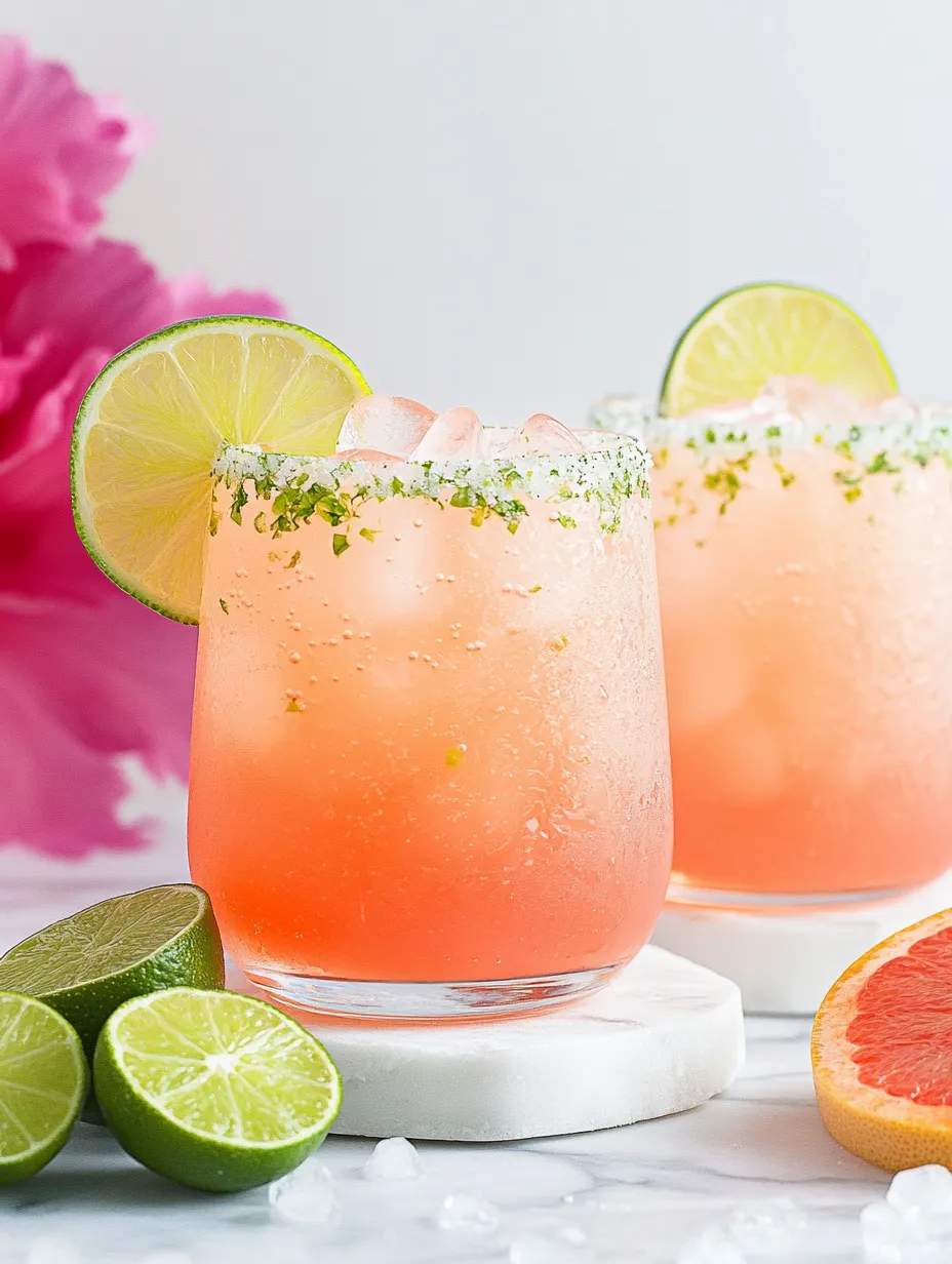 Zwei Gläser pinker Drink mit Limetten.
