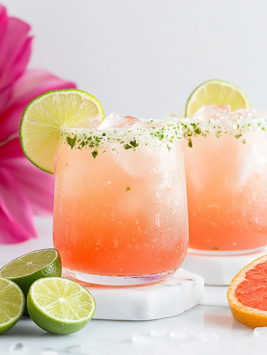 Zwei Gläser pinker Drink mit Limetten daneben.