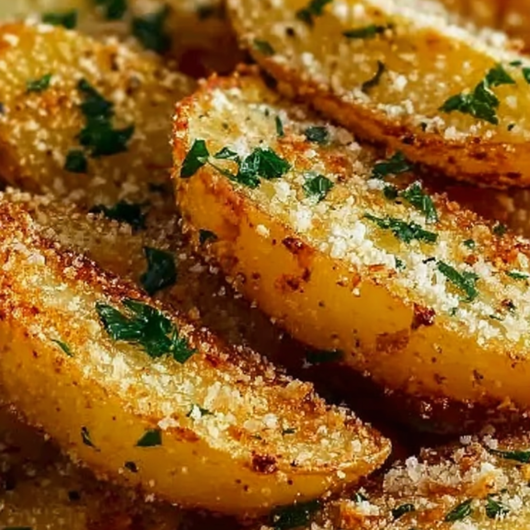 Nahaufnahme von einer gewürzten Kartoffelspalte.