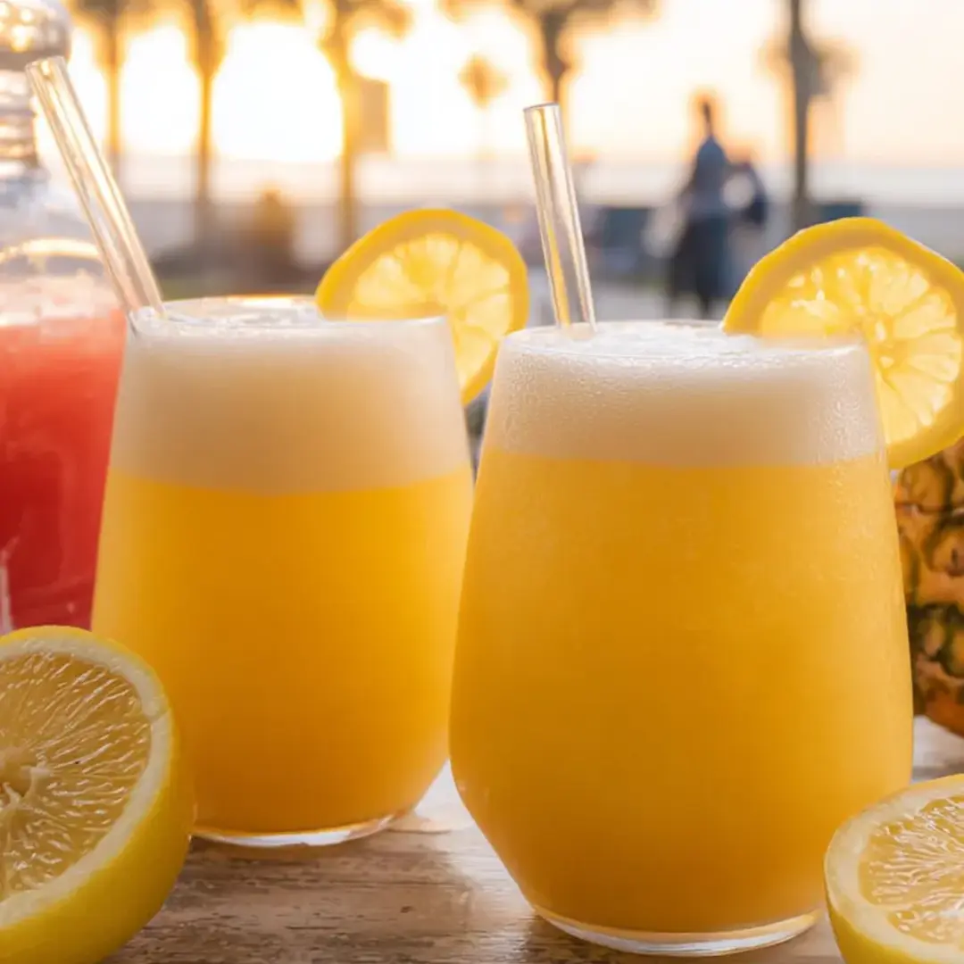Drei Gläser Limonade stehen auf einem Tisch.