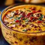 Eine Schale Chili mit Tomaten und grünen Zwiebeln.