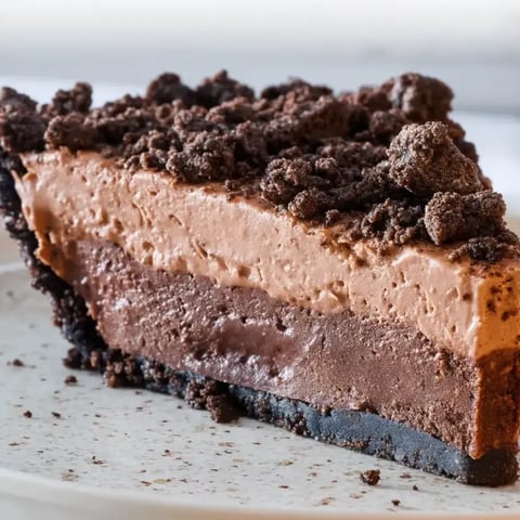 Ein Stück Schokoladenkuchen mit Schokostückchen.