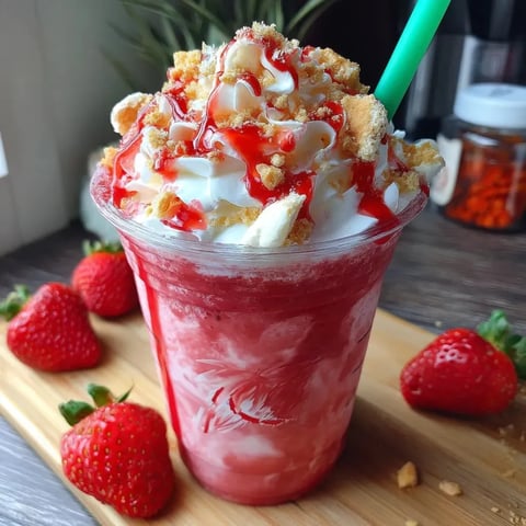 Ein Becher Erdbeermilch mit grünem Strohhalm.