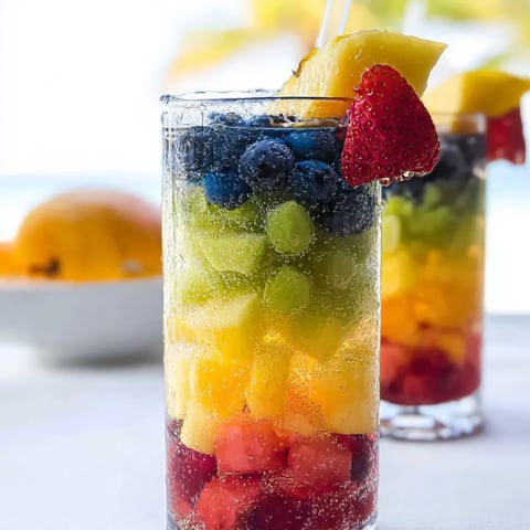 Ein Glas Fruchtsaft mit Erdbeeren und Blaubeeren.